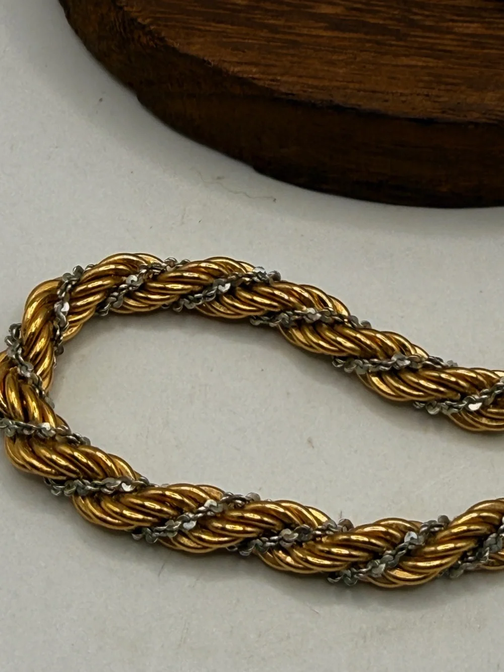 vintage Monet two-tone twisted rope chain necklace.
